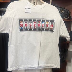 Moschino White Graphic Slot-Print Short Sleeve Tee